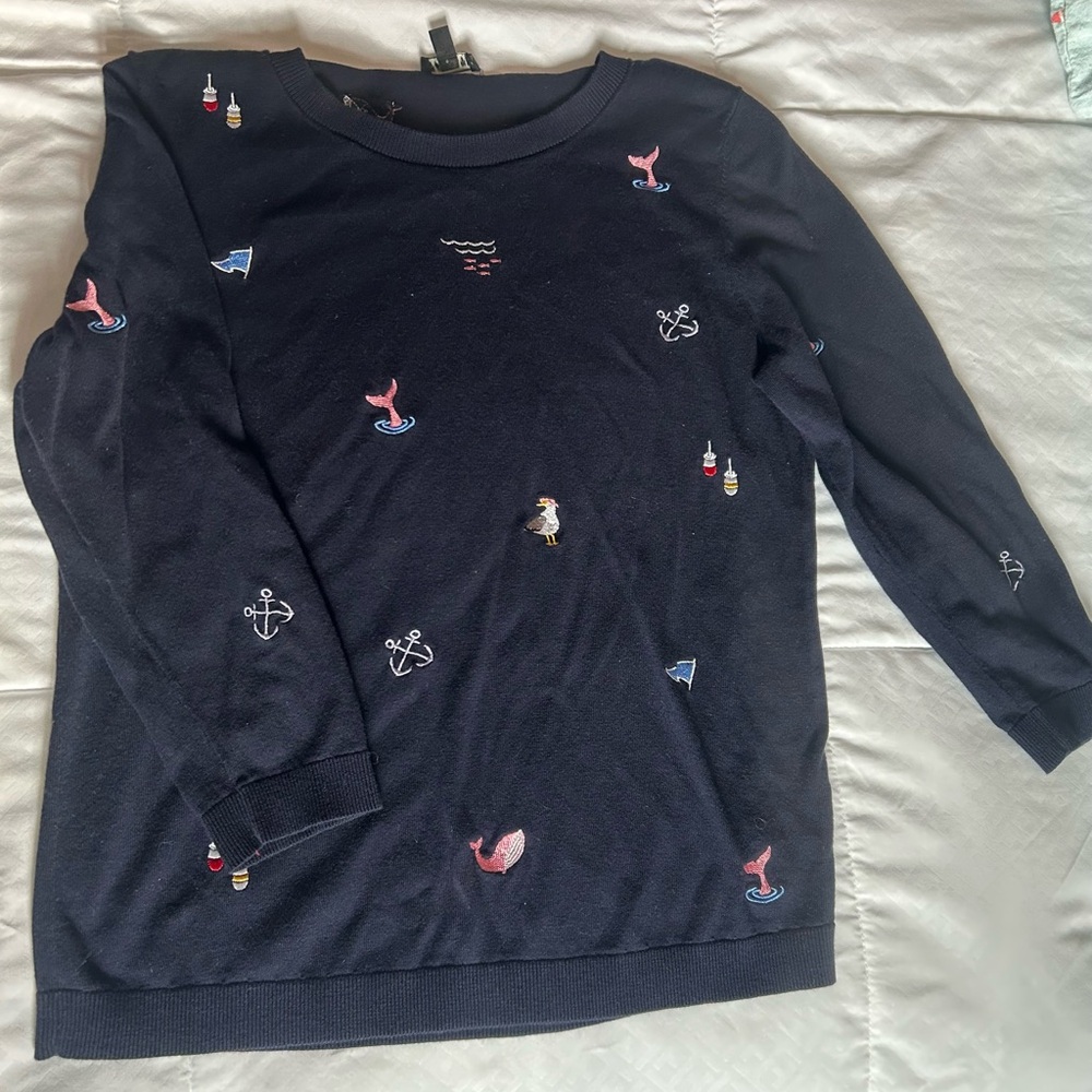 Talbots Dark Blue Sweater with Embroidered Detail